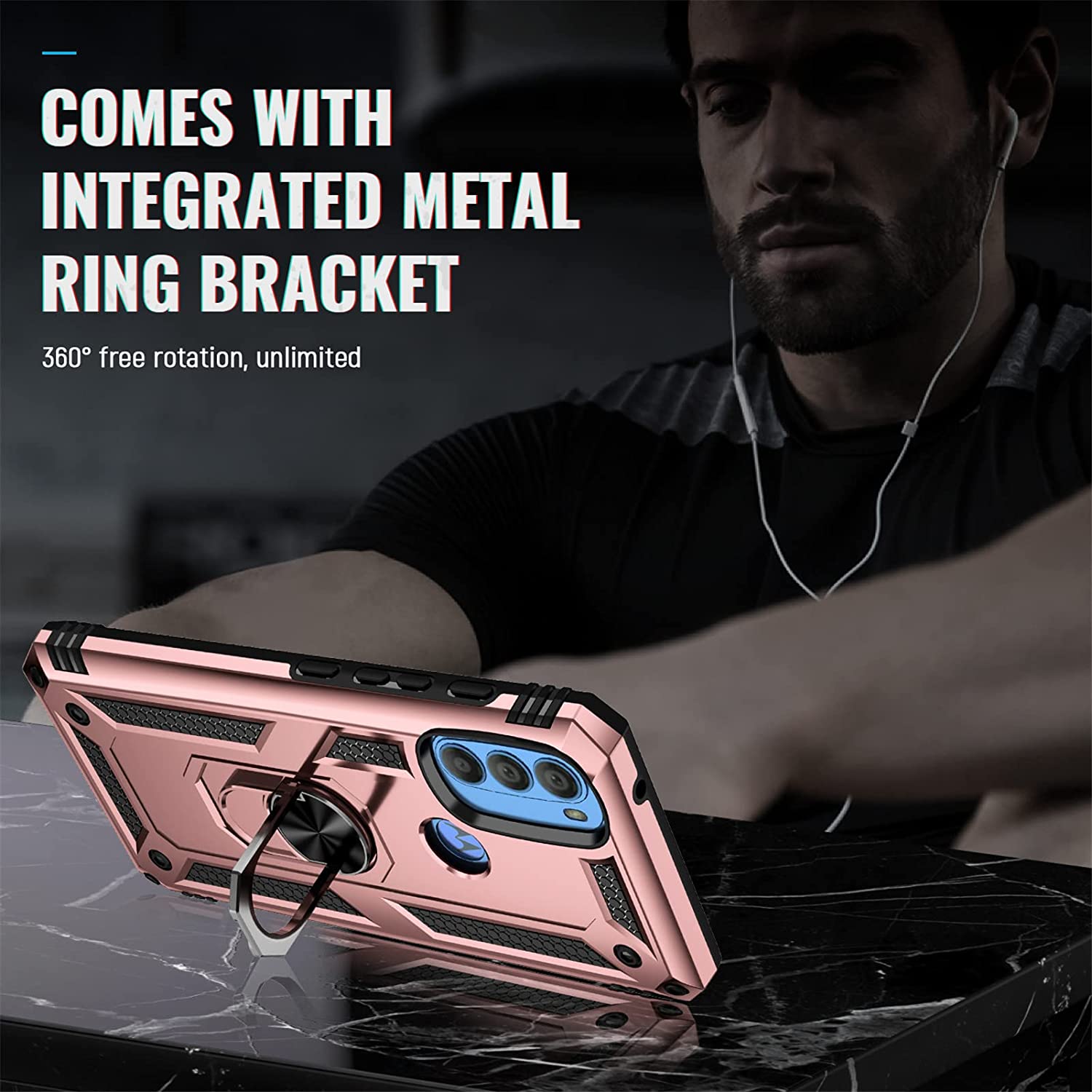 Protectores para celular  para Motorola  Moto G51 5G Funda reforzada con anillo v2 Rosa